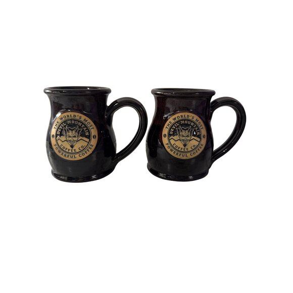 2 Deneen Pottery Devil Mountain Coffee Co. Handmade Brown Stoneware Mugs 12 Oz - Picture 1 of 5